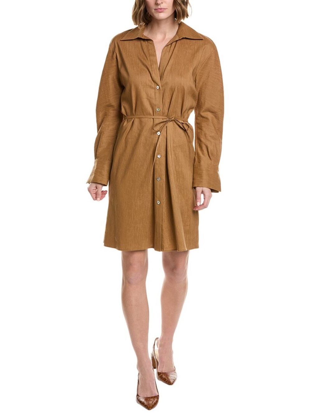 Vince Tie-Back Linen-Blend Shirtdress